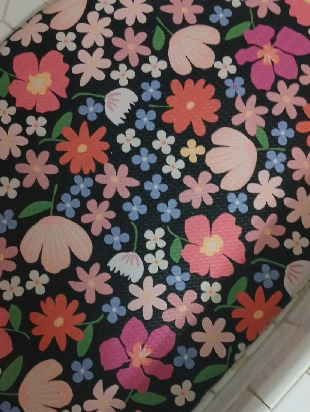 Floral Shower Mat - Black with Multi-Color Flowers